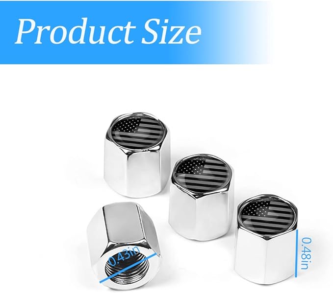 American Flag Tire Valve Stem Caps - 4Pack Anti-Rust Airtight Rubber Seal Universal Valve Stem Covers for Vehicles, Bicycles, Trucks, Motorcycles, Car Accessories (Silver/Gray)