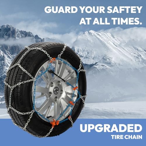 Snow Chains for Cars, SUVs & Pickup Trucks – Quick Fit, Easy Installation, Reusable Universal Tire Chains for Winter Emergency Traction (Set of 2)