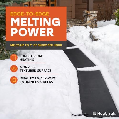 HeatTrak Heated Snow Melting Mats - Heated Outdoor Mats for Walkways - Electric Snow Melting Mats for Decks and Sidewalks - Trusted No-Slip Snow and Ice Melt Heated Sidewalk Mat (30” x 60")