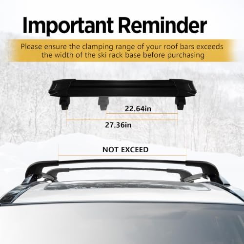 Universal Ski Roof Rack for Crossbars Fits 6 Pair Skis or 4 Snowboards