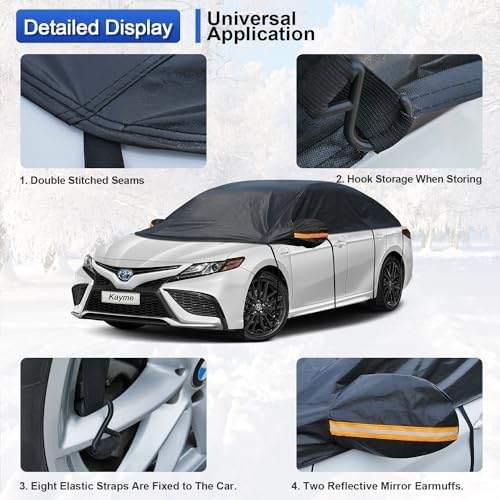 Kayme Half Car Cover Waterproof All Weather for Sedan (128"-139")