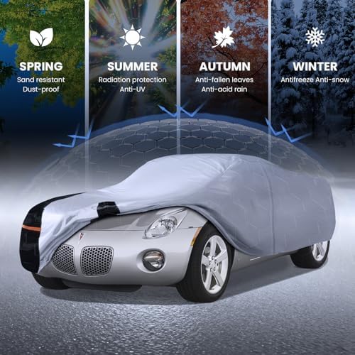 Multi-Layer Car Cover Custom Fit for Pontiac Solstice(2005-2009), 100% Waterproof All Weather for Automobiles, Gift with Towel, Heavy Duty Car Covers for Rain Sun UV Protection with Door Zipper