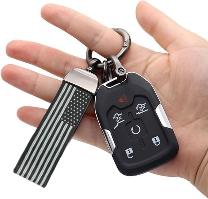 American USA Flag Leather Car Keychain With Zinc Alloy Ring Interior Car Truck Accessories with Anti-Lost D-Ring for Men and Women