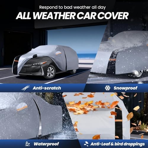 Multi-Layer Car Cover Custom Fit for Toyota Prius(2011-2026), 100% Waterproof All Weather for Automobiles, Gift with Towel, Heavy Duty Car Covers for Rain Sun UV Protection with Door Zipper