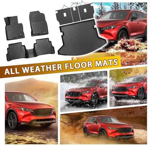 Powerty Floor Mats for Mazda CX-5 2017-2025, All Weather 3D TPE Anti-Slip Trunk Cargo Liner Seat Back Covers Protectors Full Set Car Accessories
