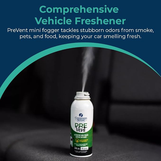 PreVent Car Fogger Deodorizing Air Refresher by Smart Common Sense, Long-Lasting Odor Control Spray for Vehicles, New Car Fragrance, 3 fl. Oz 5-Pack