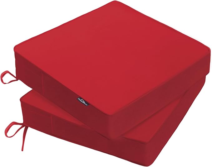 PatioGlow Outdoor Chair Cushions 17 x 16 x 2 Inch, Waterproof & Fade Resistant Patio Seat Cushion for Furniture with Handle and Ties, Thick Seating Pads for Outside Sofa Couch Set of 2, Red