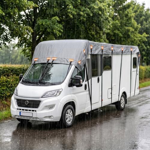 2026 Upgraded Heavy Duty RV Roof Cover,3000PA Waterproof Camper Top Cover with 16 Adjustable Buckles & 16 Reflective Reinforcement,16ft to 44ft for Travel Trailer Pop-Up Camper
