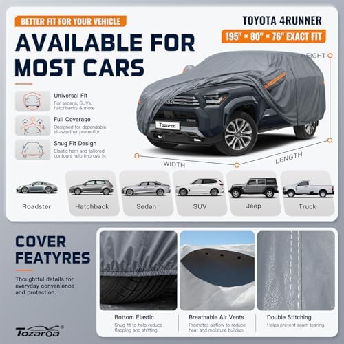 SUV Cover Waterproof All-Weather,Outdoor Full Exterior Car Covers Custom Fit for Toyota 4Runner,Lexus RX,VW Atlas,Kia Telluride,Hyundai Palisade,Chevrolet Equinox,etc Size S3(See Size Chart)