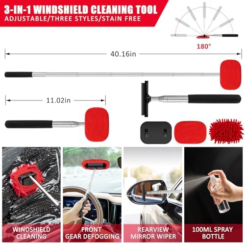 47Pcs Car Wash Cleaning Kit with High Power Handheld Vacuum Windshield Cleaning Tool with Side Mirror Squeegee Bucket Detailing Brushes Tire Brush Towels Complete Detailing Set for Car