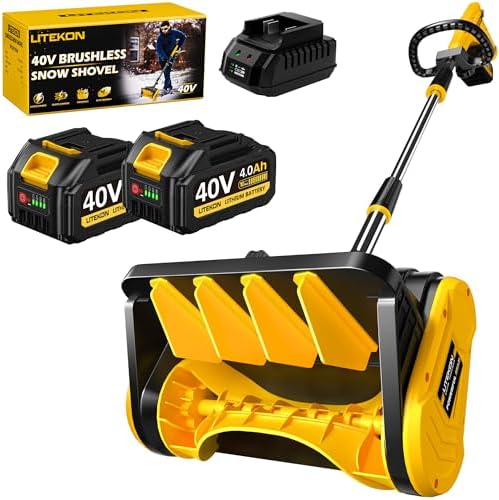 Litekon 40V Brushless Cordless Snow Shovel, 13-Inch Electric Snow Blower with 2X 4.0Ah Batteries Snow Removal with 30FT Throw Distance for Patio, Deck, Driveway,Yellow