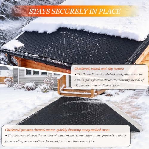 15' x 14" Snow Melting Heated Rubber Mat, 3in/h Melting Rate, Waterproof Outdoor Ice Melt Pad, Prevents Ice Dams on Roof Valley, Safe Anti-Slip Heating Mat for Walkway, Entrance, Driveway & Stairs