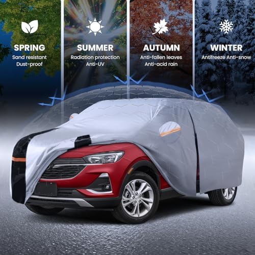 Multi-Layer Car Cover Custom Fit for Buick Encore GX(20192026), 100% Waterproof All Weather for Automobiles, Gift with Towel, Heavy Duty Car Covers for Rain Sun UV Protection with Door Zipper
