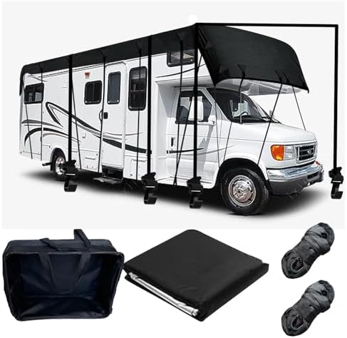 Rv Covers Wider 3.3m/10.83ft 210D Oxford Cloth Rv Covers for Roof Only Wind, Rain and Snow Proof with 2 Reinforced Straps Black-23 x 10.8 ft