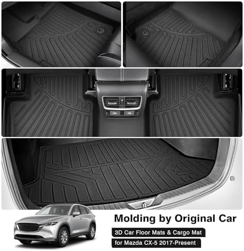 Powerty Floor Mats Cargo Liner for 2017-2025 Mazda CX-5 All Weather 3D TPE Anti-Slip Car Protection, 1st & 2nd Row Set with Rear Cargo Mat Accessories
