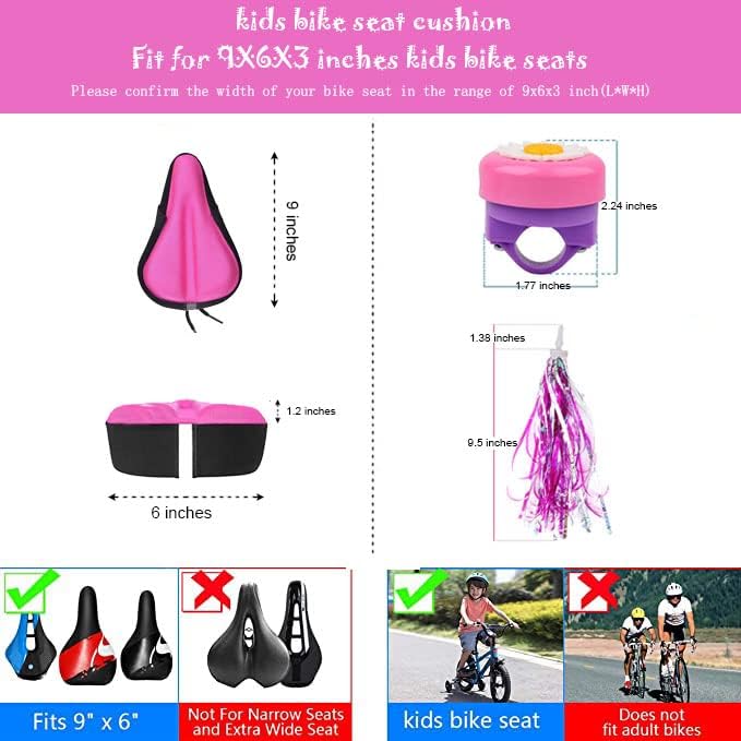 Kids Gel Bike Seat Cushion Cover for Boys & Girls, 9"x6" Breathable & Extra Soft Memory Foam Children Bicycle Saddle Pad with Water&Dust Resistant Cover