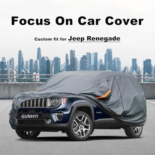 GUNHYI Premium Car Cover Custom Fit Jeep Renegade, 16 Layers Heavy Duty Car Cover Waterproof All Weather with Zipper Door for Sun Rain Snow Dust Uv Protection
