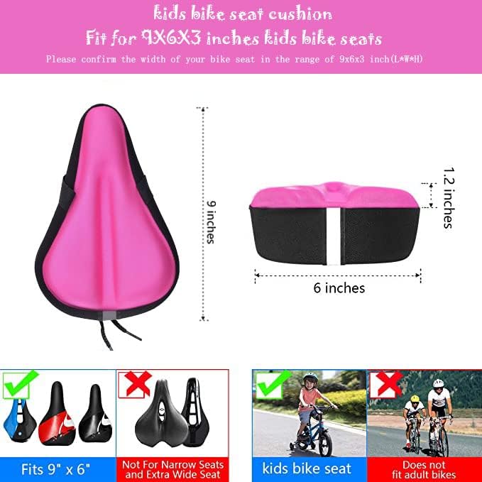 Kids Gel Bike Seat Cushion Cover for Boys & Girls, 9"x6" Breathable & Extra Soft Memory Foam Children Bicycle Saddle Pad with Water&Dust Resistant Cover