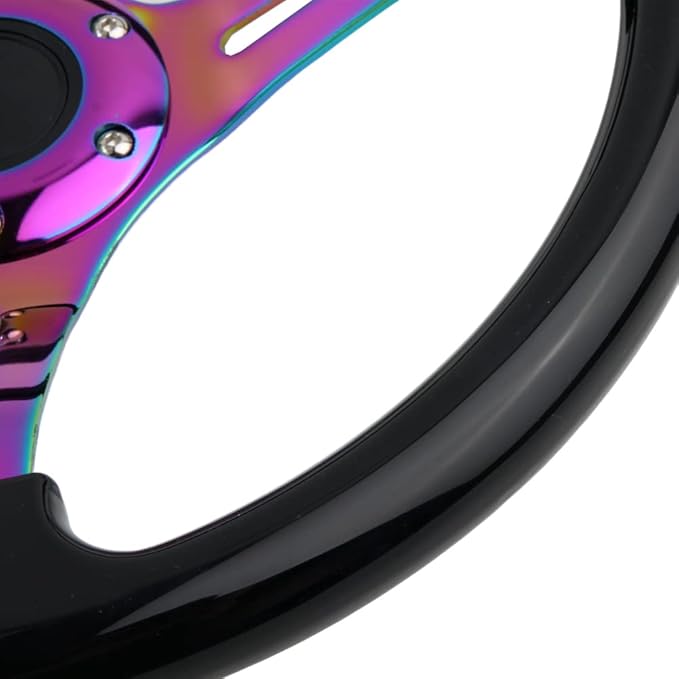 6 bolt Car Racing Steering Wheel Rainbow Neo Chrome frame Spokes Universal Aftermarket Steering Wheel Fit Car and Simulation Pc Game