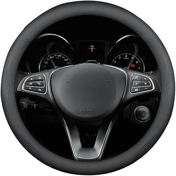 RYE for BMW Steering Wheel Cover, Leather Car Steering Wheel Cover Heavy-Duty Durable Breathable, Custom-fit for BMW X3 X5 X7 3/5/7 Series 328i 550i Accessories - Black Pattern 2