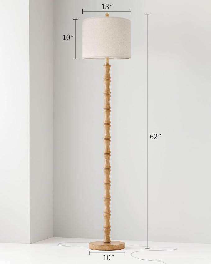 BOBOMOMO 62" Farmhouse Floor Lamp for Living Room, Retro Corner Floor Lamp Rotary Switch, Rustic Standing Lamp for Bedroom, Corner, Nursery, Dining Room, Bedroom, House
