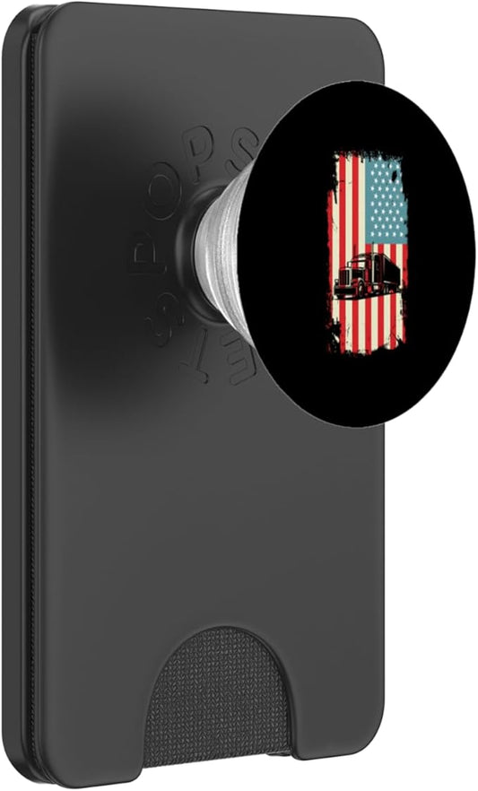 American Flag Trucker Semi Trailer 18 Wheeler Truck Driver PopSockets PopWallet for MagSafe