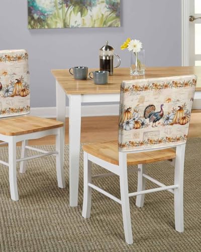 Thanksgiving Turkey Chair Back Covers Set of 8 Pumpkin Fall Pumpkins Maple Leaf Sunflower Rustic Washable Removable Chair Cover Slipcover Protector for Dining Room Hotel Party Holiday Decor
