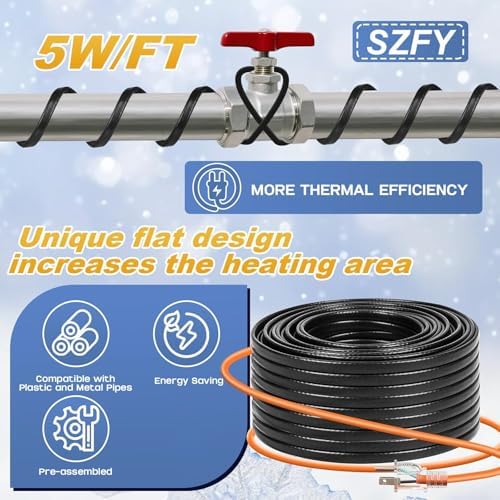 3FT~200FT Heat Tape for Water Pipes -40°F Deicing Pipe Heat Cables for Roof (120FT)