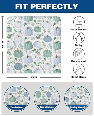 Blue White Pumpkin Chair Back Covers Set of 4 Sage Green Fall Leaf Thanksgiving Harvest Farm Washable Removable Chair Cover Slipcover Protector for Dining Room Hotel Party Holiday Decor