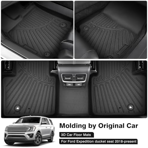 Powerty Floor Mats for 2018-2024 Ford Expedition 7-Seat (Fit for 2nd Row Captain Chairs) All Weather 3D TPE Anti-Slip Car Liners for 1st & 2nd & 3rd Row Accessories