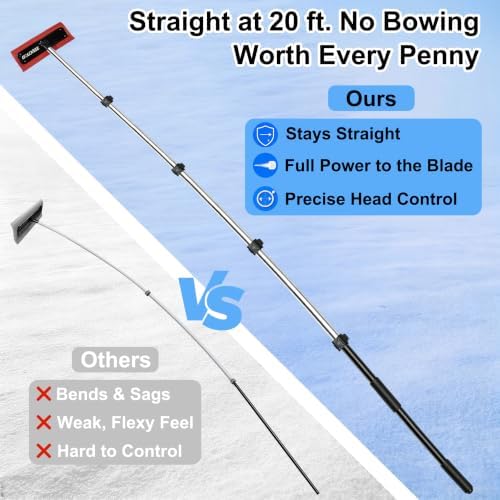 Telescoping Roof Rake for Snow Removal, 20FT Extendable Snow Rake, EVA Head