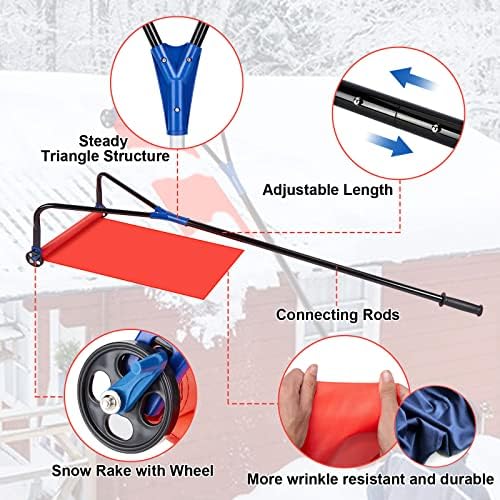 Roof Snow Rake 6-21FT, 19" Cutter with Wheels & Slide for Shingle Roof