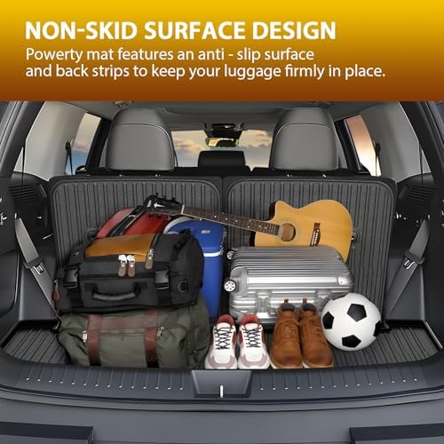 Powerty Floor Mats for Hyundai Santa Fe 6-Seater 2024-2026 2027 (Include Hybrid&Gas), All Weather 3D TPE Anti-Slip Trunk Cargo Liner Seat Back Covers Protectors Full Set Car Accessories