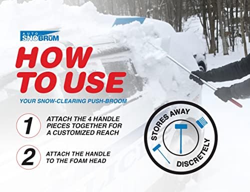 SNOBRUM - Snow Remover for Cars and Trucks - 28 to 63 Inch Automotive Snow Brush with Foam Head and 4 Piece Handle - Made in The USA, Push-Broom Design - No-Scratch Snow Removal - 2 Pack