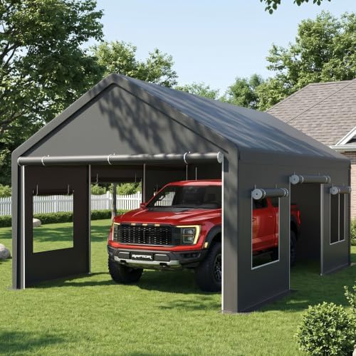 12x20 Heavy Duty Carport Canopy, All-Weather Car Ports, Grey