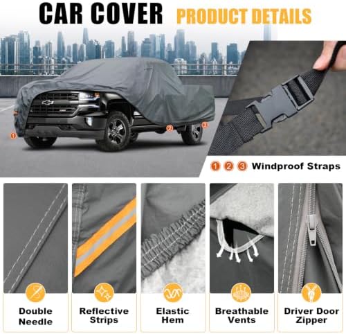 GUNHYI Premium Truck Cover Custom Fit Toyota Tundra CrewMax/Double Cab Short Bed, 16 Layers Heavy Duty Truck Cover Waterproof All Weather with Zipper Door for Sun Rain Snow Dust Uv Protection