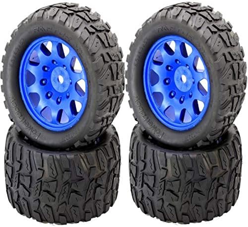 Powerhobby Raptor XL Belted Tires/Viper Wheels (4) 24MM HEX (Blue)