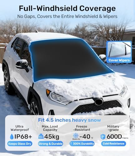 Zanch Upgrade Windshield Cover for Ice & Snow [Fast Install & Removal] 600D Oxford Fabric Against Magnetic Fit Snow, Ice, Frost, Winter Accessories - Fit for Pickup/Large SUV/MPV - (70''x54'')