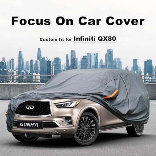 GUNHYI Premium Car Cover Custom Fit Infiniti QX80, 16 Layers Heavy Duty Car Cover Waterproof All Weather with Zipper Door for Sun Rain Snow Dust Uv Protection