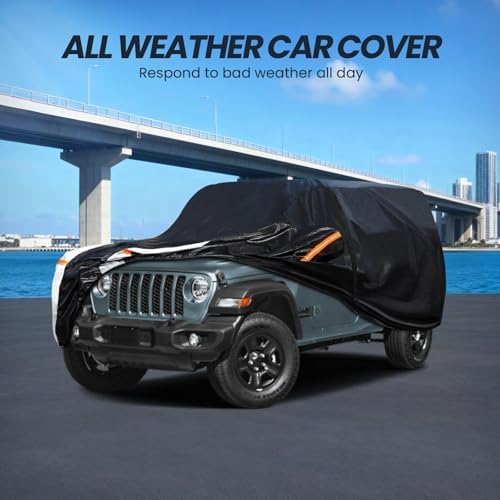 Multi-Layer Car Cover Custom Fit for Jeep wrangler 4 Dr/Unlimited 4 Dr JK JL(1987-2026), 100% Waterproof All Weather for Automobiles, Gift with Towel, Heavy Duty Car Covers for Rain Sun UV Protection.