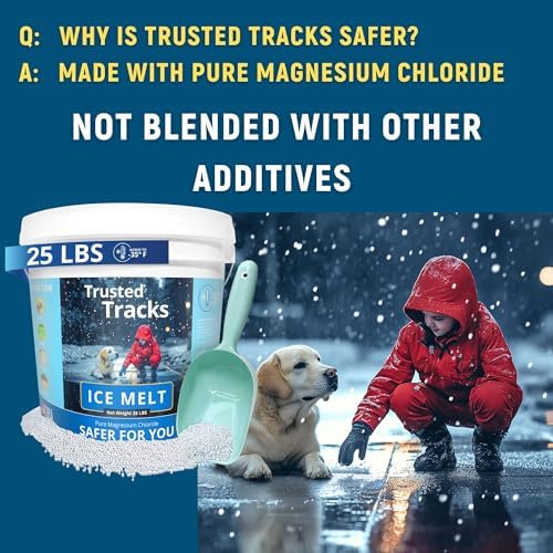 FIREKI Ice Melt, Pet Safe Ice Melt 25 LBS Premium Snow Melter, Pure Magnesium Chloride, Safer for Pets, Concrete, Effective to -35 F, 25 lb