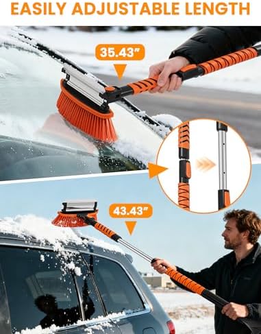 Ordenado 43" Snow Brush and Ice Scraper - Extendable Snow Scrapers and Cleaner for Car Windshield, 180° Pivoting Window Snowbrush with Foam Grip, Long Winter Broom Brushes for SUV, Truck, Auto Vehicle