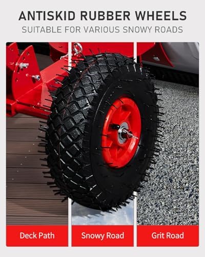 Outvita Snow Shovel with Wheels, 29" Blade Snow Pusher Plow, White & Red