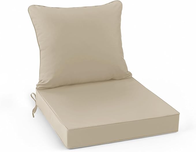 Summsun Outdoor Chair Cushion Weather Resistant, Backrest and Seat Cushion Set for Patio Furniture with Water Resistant Removable Cover, 19 x 19 Inch, Cream, 1 Set