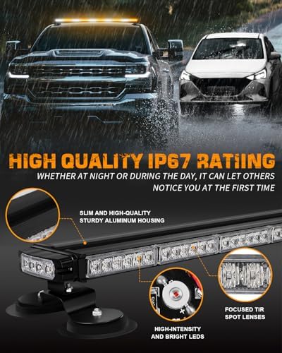 XRIDONSEN 45.5" 128 LED Roof Strobe Light Bar Amber White Vehicle Top Light