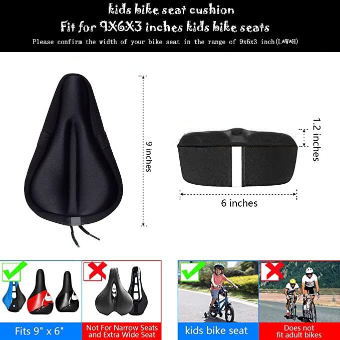 Kids Gel Bike Seat Cushion Cover for Boys & Girls, 9"x6" Breathable & Extra Soft Memory Foam Children Bicycle Saddle Pad with Water&Dust Resistant Cover