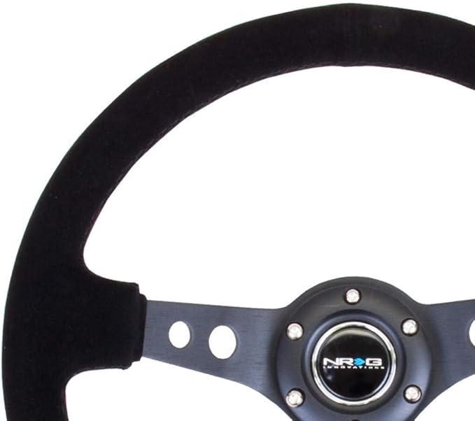 NRG Innovations NRG-RST-006-S Reinforced Steering Wheel 350mm Sport Steering Wheel (3" Deep), Black Spoke Suede Black Stitch