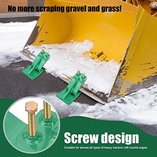 Tractor Bucket Protector(Upgraded Version), 2Pcs Ski Edge Protector, Turf Tamer Skid Protector with Grade8.8 Double Lock Nuts and Bolts, Heavy Duty Steel for Snow Removal Spreading Gravel,Green