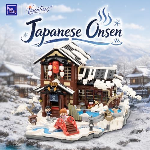 PANTASY Japanese Onsen Building Set for Adults, Snowy Hot Spring Inn
