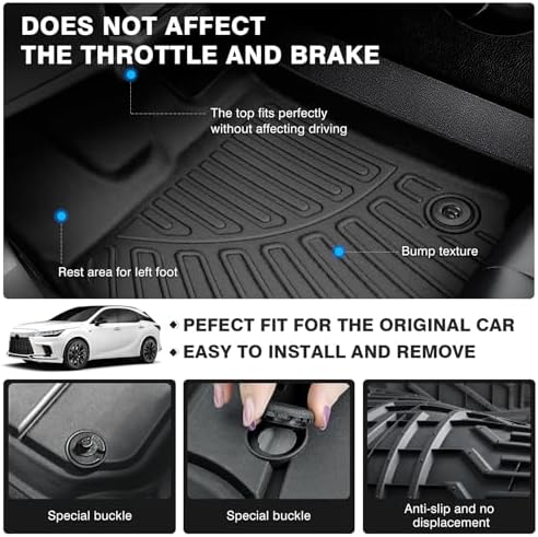 Powerty Floor Mats for 2023 2024 2025 2026 Lexus RX RX350 RX350h RX500h (NOT for RX450h+ PHEV) All Weather 3D TPE Anti-Slip Car Liners for 1st & 2nd Row Accessories